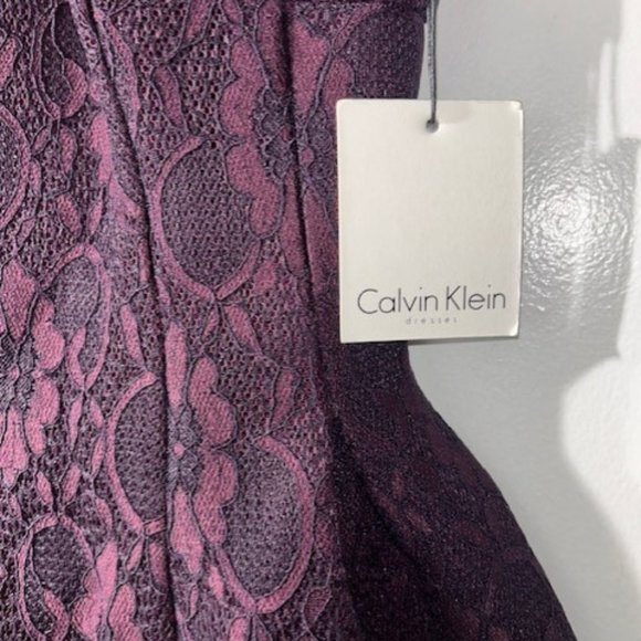 CALVIN KLEIN Size 8 Fit & Flare Dress Thick Lace Sleeveless Lined Purple NWT NEW - Picture 4 of 7